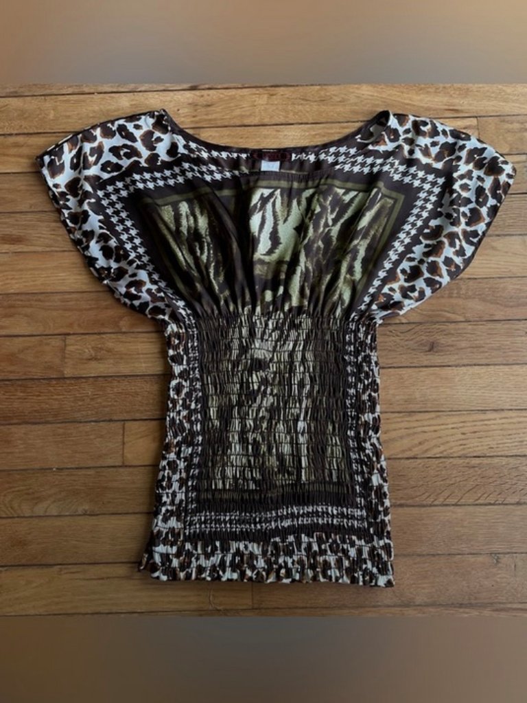 Vtg Y2k Lipstick Brand Going Out Top Sz S Brown  Green Animal Print Clubwear